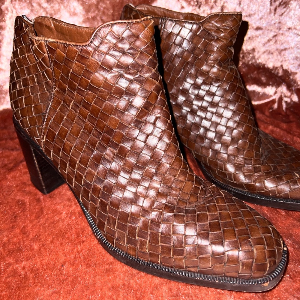 Cole Haan Chocolate Woven Leather Ankle Boots